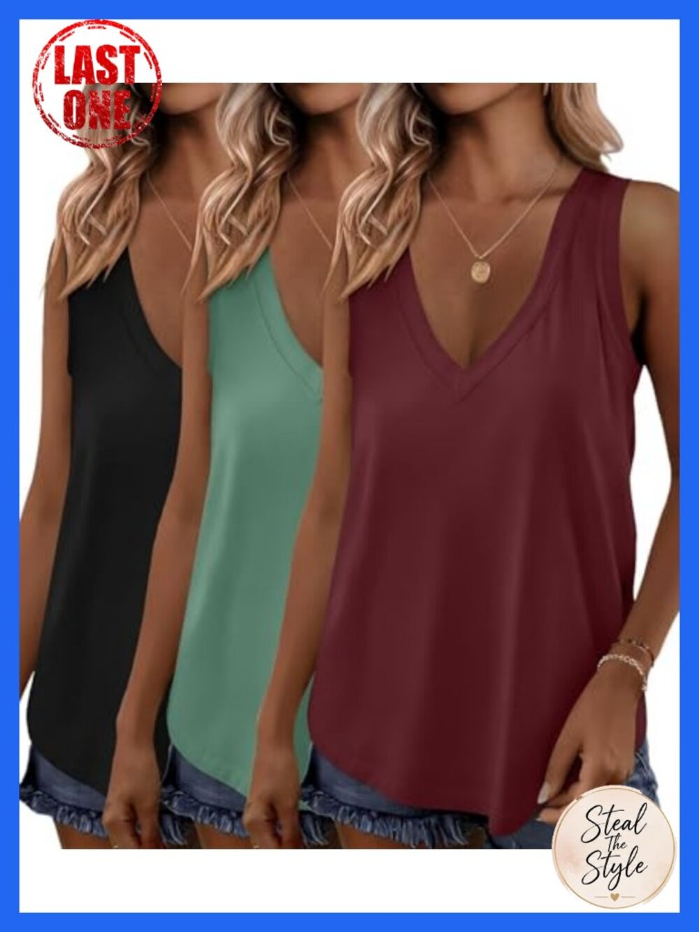 3 Pack Women's Tank Tops V Neck Loose Fit Sleeveless Summer Shirts